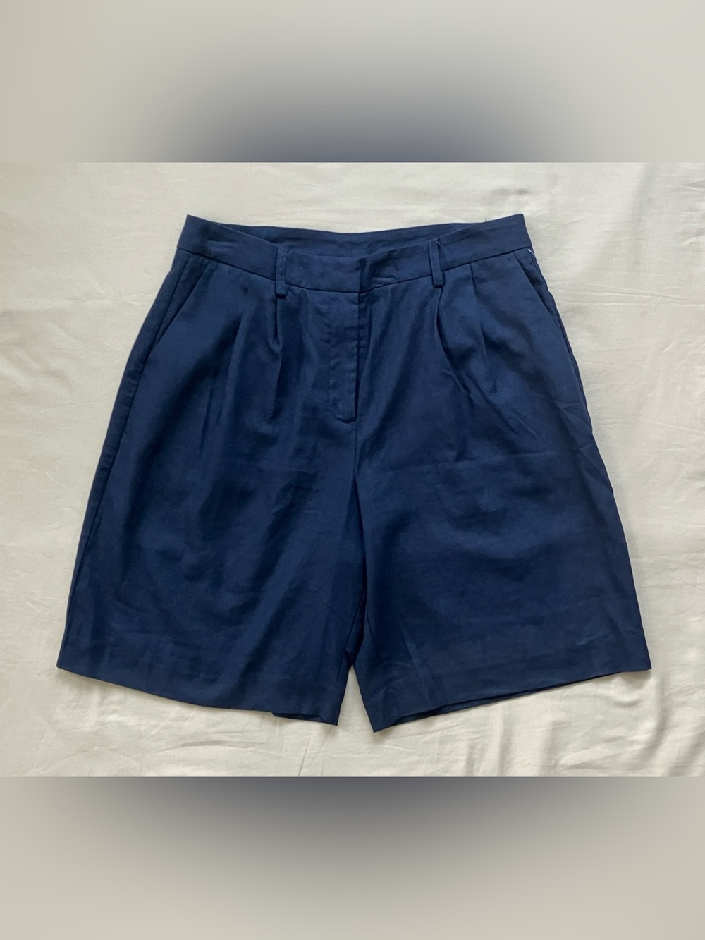 Joe Fresh Classic Linen Blend Pleated Bermuda Shorts NWT Navy Size 10